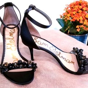 Sam Edelman Black Satin Stiletto Ankle Strap Dress Sandal Size 5-1/2 Medium NEW